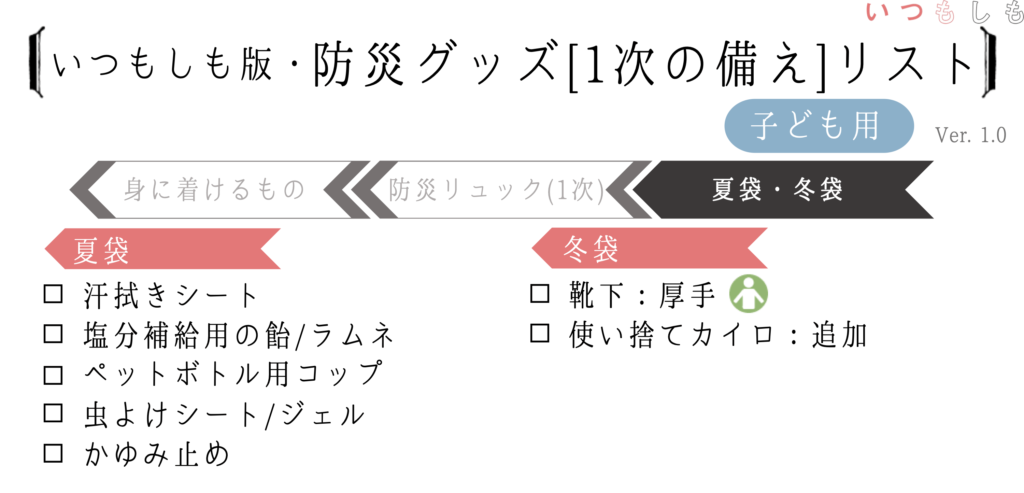 子ども1次の備えリスト_夏袋冬袋