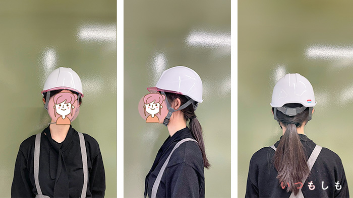 ミドリ安全の女性用ヘルメットの着用写真です。