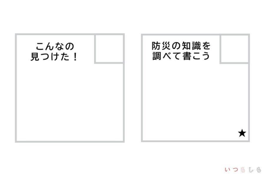 「こんなの見つけた」「調べて書こう」マスのイメージ